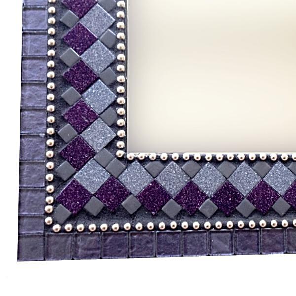 Modern Mosaic Wall Mirror Purple and Black, Rectangular Mosaic Mirror, Green Street Mosaics 