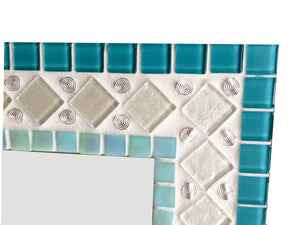 Aqua Silver White Mosaic Mirror, Rectangular Mosaic Mirror, Green Street Mosaics 