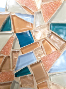 Mosaic Mirror Coral, Blue, Teal, OVAL Mosaic Mirror, Green Street Mosaics 