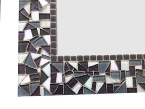 Gray, White, Dark Purple Mosaic Wall Mirror, Rectangular Mosaic Mirror, Green Street Mosaics 