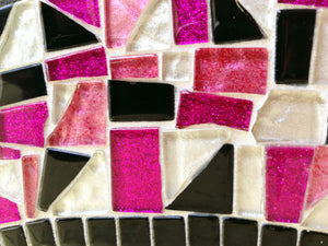 Pink and Black Oval Mosaic Mirror, OVAL Mosaic Mirror, Green Street Mosaics 