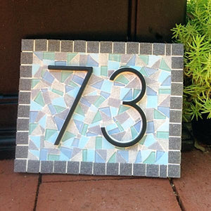 Mosaic Address Sign for Beach House, House Number Sign, Green Street Mosaics 