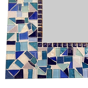 Blue and Aqua Mosaic Mirror, Rectangular Mosaic Mirror, Green Street Mosaics 