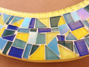Yellow and Blue Mosaic Mirror, OVAL Mosaic Mirror, Green Street Mosaics 