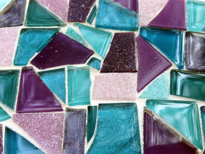 Teal and Purple Mosaic Mirror, Round Mosaic Mirror, Green Street Mosaics 