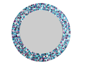 Teal and Purple Mosaic Mirror, Round Mosaic Mirror, Green Street Mosaics 
