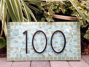 Green and Aqua Mosaic Address Sign, House Number Sign, Green Street Mosaics 