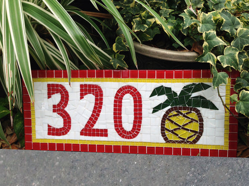 Mosaic Address Sign with Pineapple, House Number Sign, Green Street Mosaics 