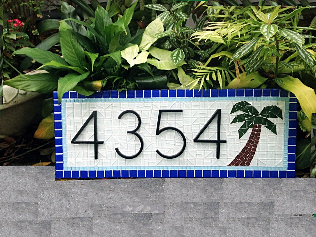 House Number Sign with Palm Tree, House Number Sign, Green Street Mosaics 
