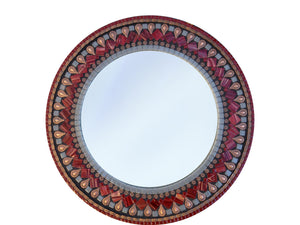Red and Copper Mosaic Mirror, Round Mosaic Mirror, Green Street Mosaics 