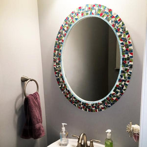 Mosaic Mirror for Bathroom, OVAL Mosaic Mirror, Green Street Mosaics 