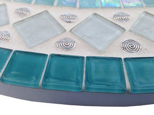 Aqua and White Mosaic Mirror, Round Mosaic Mirror, Green Street Mosaics 