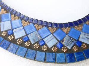 Oval Mosaic Mirror in Blue, Copper, Black, OVAL Mosaic Mirror, Green Street Mosaics 