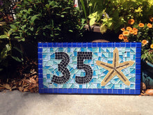 Blue House Number Sign with Starfish, House Number Sign, Green Street Mosaics 