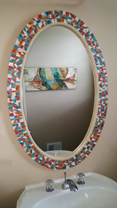 Bathroom Wall Mirror, OVAL Mosaic Mirror, Green Street Mosaics 