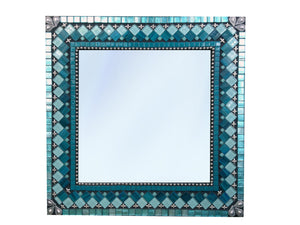 Mosaic Wall Mirror - Teal, Aqua, Turquoise, Square Mosaic Mirror, Green Street Mosaics 