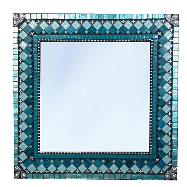 Teal Mosaic Mirror, Square Mosaic Mirror, Green Street Mosaics 