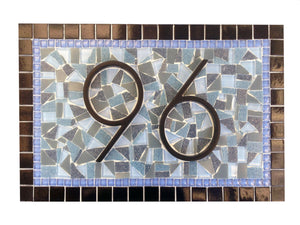 Blue and Gray Address Sign, House Number Sign, Green Street Mosaics 