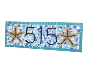 Address Plaque For Beach House - Mosaic Sign with Starfish, House Number Sign, Green Street Mosaics 