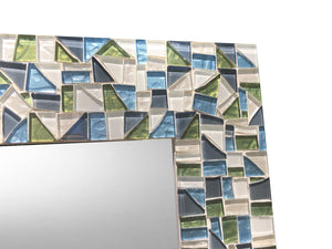 Mosaic Wall Mirror, Green Blue White, Rectangular Mosaic Mirror, Green Street Mosaics 