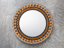 Orange and Black Mirror for Wall, Round Mosaic Mirror, Green Street Mosaics 