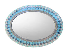 Aqua and Gray Wall Mirror, OVAL Mosaic Mirror, Green Street Mosaics 