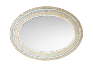 Beige Tan White Mirror, OVAL Mosaic Mirror, Green Street Mosaics 