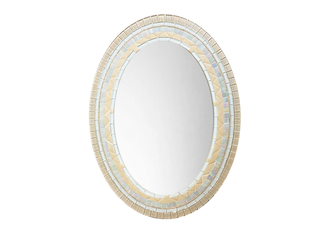 Beige Tan White Mirror, OVAL Mosaic Mirror, Green Street Mosaics 